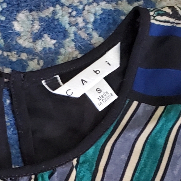 Cabi Buchanan Sleeveless Mixed Print Blouse Tunic Animal Striped S - Picture 5 of 10
